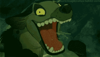 a cartoon drawing of a hyena with its mouth open and a tumblr.com link below it