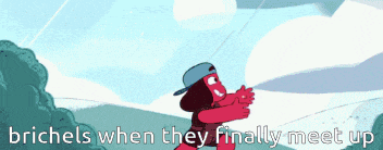 a cartoon of a person with the words " brickels when they finally meet up "