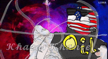 a cartoon drawing of a man with an american flag on his face and the words luma on the bottom right
