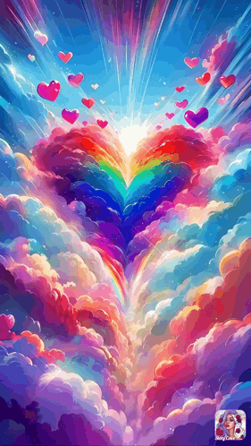 a painting of a heart shaped cloud in the sky