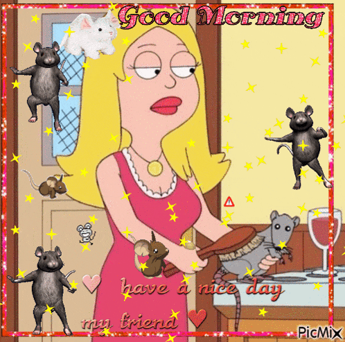 a cartoon of a woman brushing her hair with the words good morning have a nice day my friend on the bottom