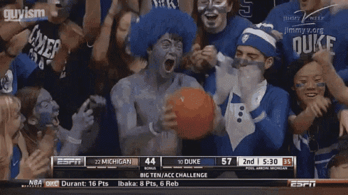 espn is showing a basketball game between michigan and duke and the score is 57 to 44