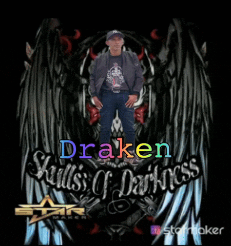 a man stands in front of a skulls of darkness poster