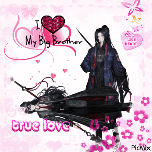 a picture of a man holding a sword with the words " i love my big brother "