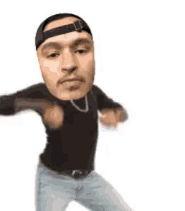 a man wearing a hat and a necklace is dancing with his hands on his hips