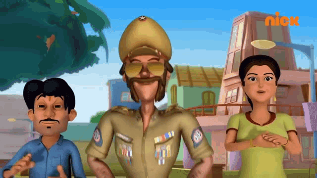 a group of cartoon characters are standing in front of a building with the nick logo on it