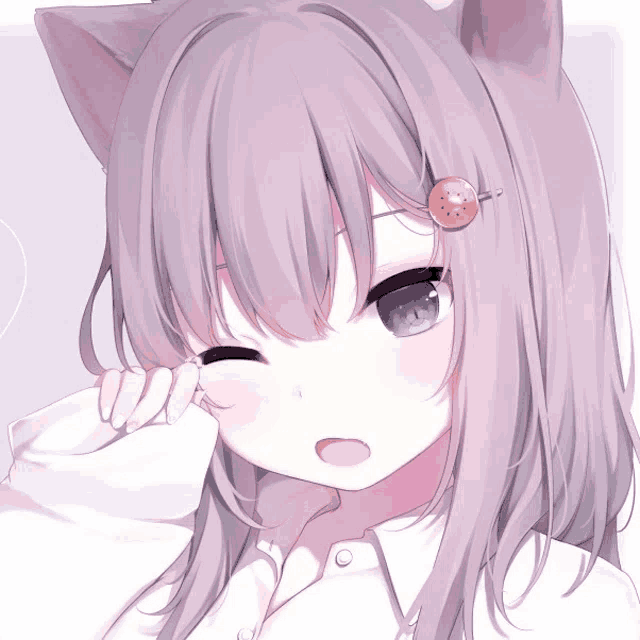 a girl with a cat ear and a donut in her hair