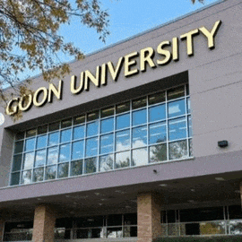 a building with a sign that says ' gon university ' on it