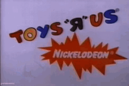 a toys r us and nickelodeon logo on a purple background