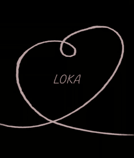 a drawing of a swirl with the word loka on it