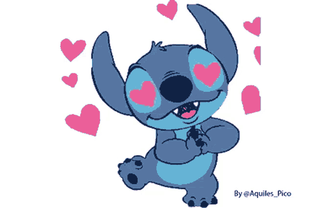 a drawing of stitch with hearts in his eyes by aquiles_pico