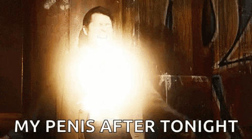 a man with a light coming out of his mouth and the words `` my penis after tonight ''