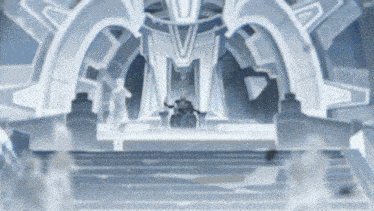 a man sitting on a throne in a room with a clock in the background