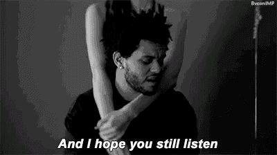 a man is sitting on a woman 's lap and says `` and i hope you still listen ''