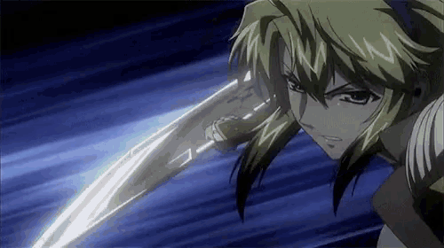 a girl is holding a sword in a dark room