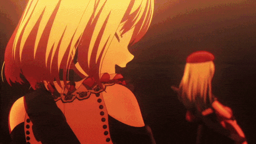 two anime girls are standing next to each other and one of them is wearing a red hat