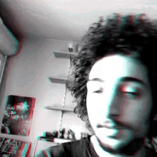 a man with a beard is taking a picture of himself in a room