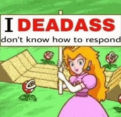 a cartoon of princess peach holding a sign that says " i deadass don 't know how to respond "