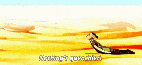 a cartoon character is laying on the ground in the desert and says `` nothing 's quenchier '' .