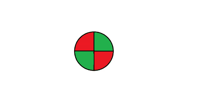 a green and red circle with four squares in it on a white background