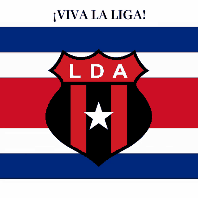 a red white and blue flag with a shield that says lda and a star