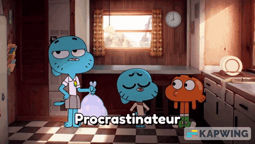 a cartoon of gumball and darwin says procrastinateur