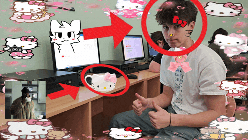 a man with hello kitty stickers on his face