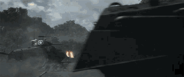 a military tank has a star on the side