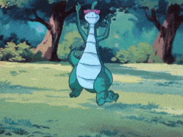 a cartoon of a dinosaur wearing a pink bow