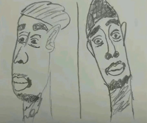 a drawing of a man 's face with a beard