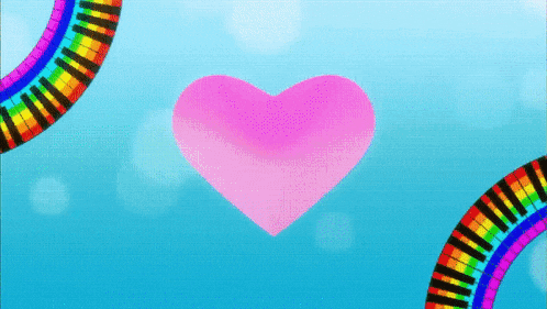 a pink heart with a white center is surrounded by rainbow colored circles