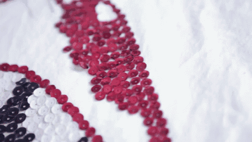 red white and black sequins on a white background