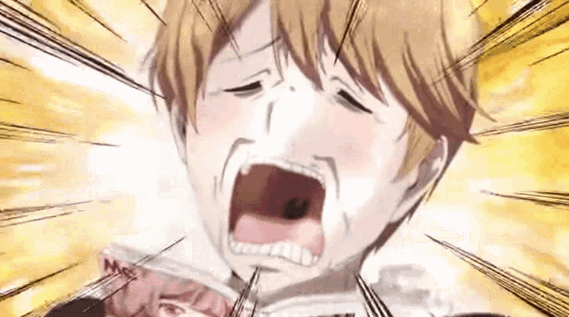 a man with a beard is screaming with his mouth open in a cartoon .