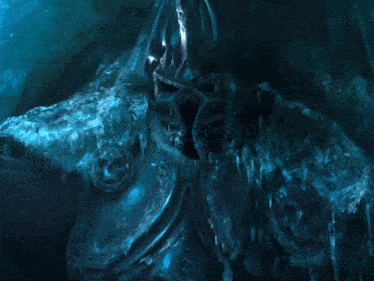 a painting of a monster with blue eyes and a skull on his chest