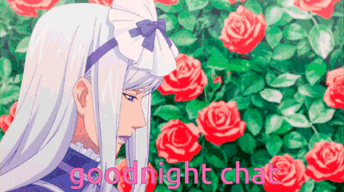 a picture of a girl with roses and the words " goodnight chat " on the bottom