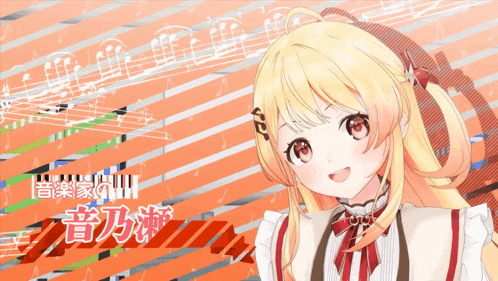 a girl with blonde hair is standing in front of a piano keyboard