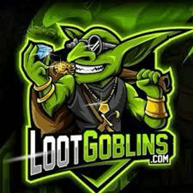 a green goblin is holding a bag of gold and a diamond in his hands .