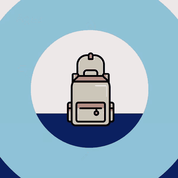 an illustration of a backpack a flashlight and a key with the word pito above it