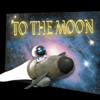 a cartoon of an astronaut riding a rocket with the words to the moon above him