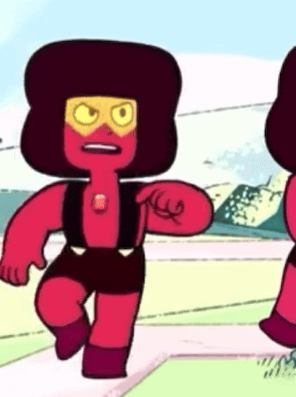 a couple of cartoon characters are standing next to each other . one of the characters is a ruby .