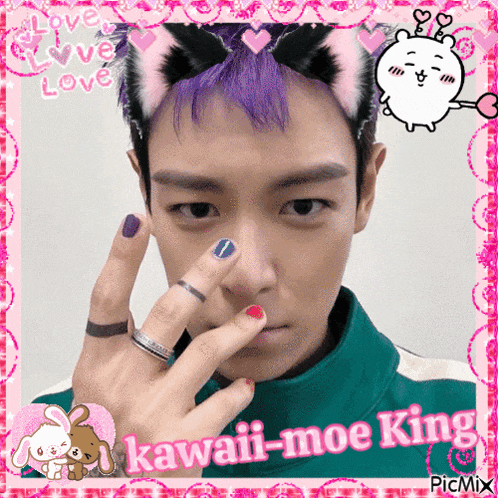 a picture of a man with a cat ear and the words kawaii-moe king