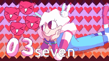 a pixel art drawing of a girl laying on the floor with the number seven