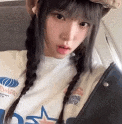 a girl with braids is taking a selfie on a plane .
