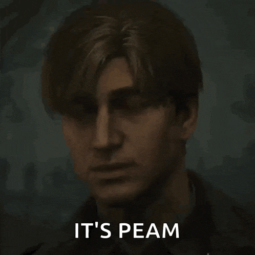 a close up of a man 's face with the words " it 's peam " below him