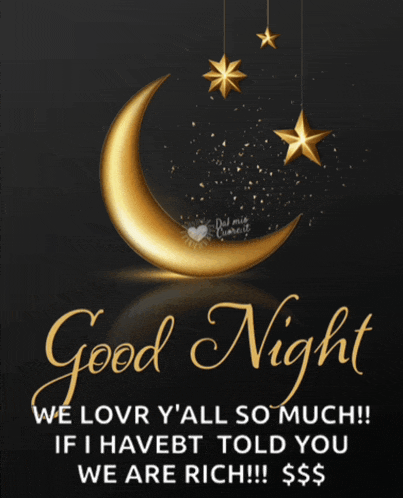 a greeting card that says " good night " with a crescent moon and stars