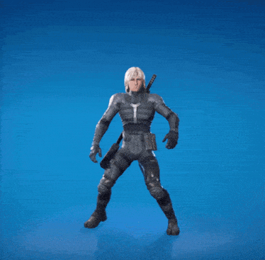 a video game character with a sword in his hand is standing on a blue background