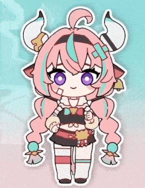 a cartoon of a girl with horns and pink hair