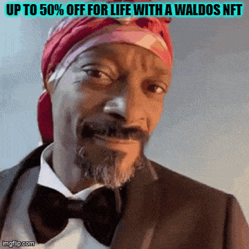 snoop dogg is wearing a tuxedo and a red bandana and says up to 50 % off for life
