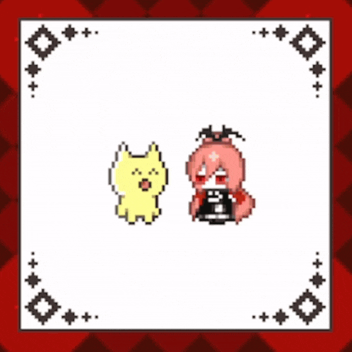 a pixel art of a girl sitting next to a cat with blood coming out of it