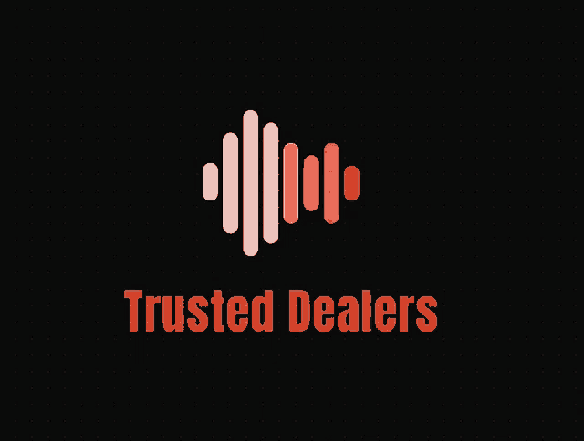 a logo for trusted dealers with a sound wave on a black background